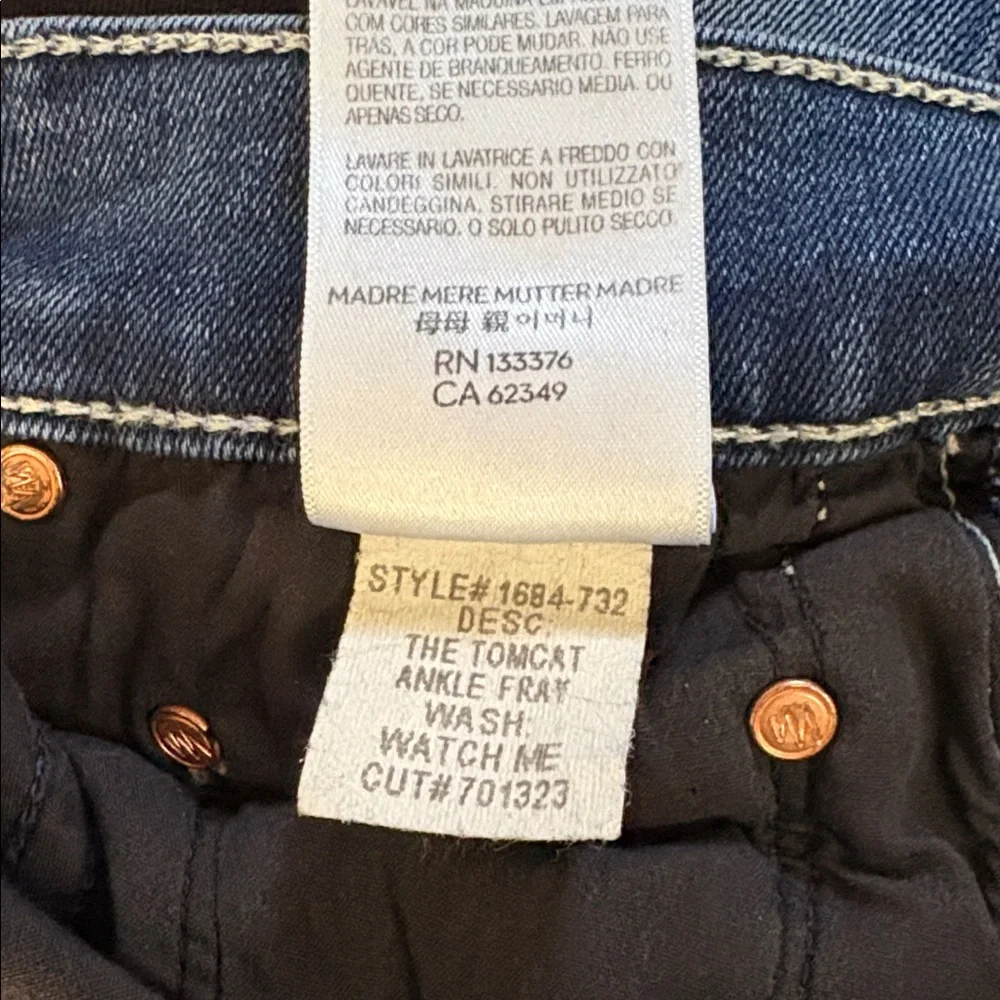 MOTHER The Tomcat Straight Leg Ankle Fray Blue Denim Jeans in Watch Me Size 27